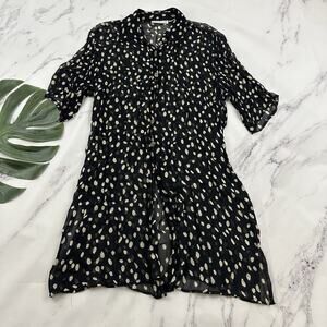 Lolette Womens Vintage 90s Sheer Tunic Top Size XL Black Cream Floral Buttons